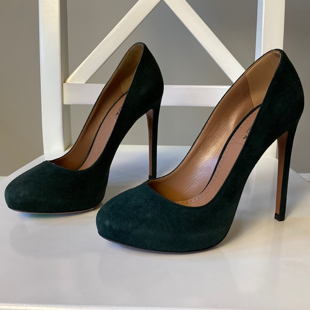 NWB Alaia Green Suede Leather Pumps Heels Hidden Platform 36